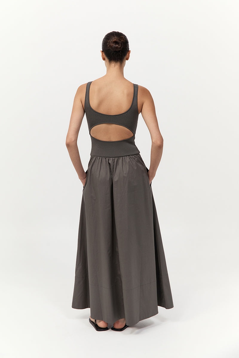 Bateau Cut Out Dress - Khaki - 5