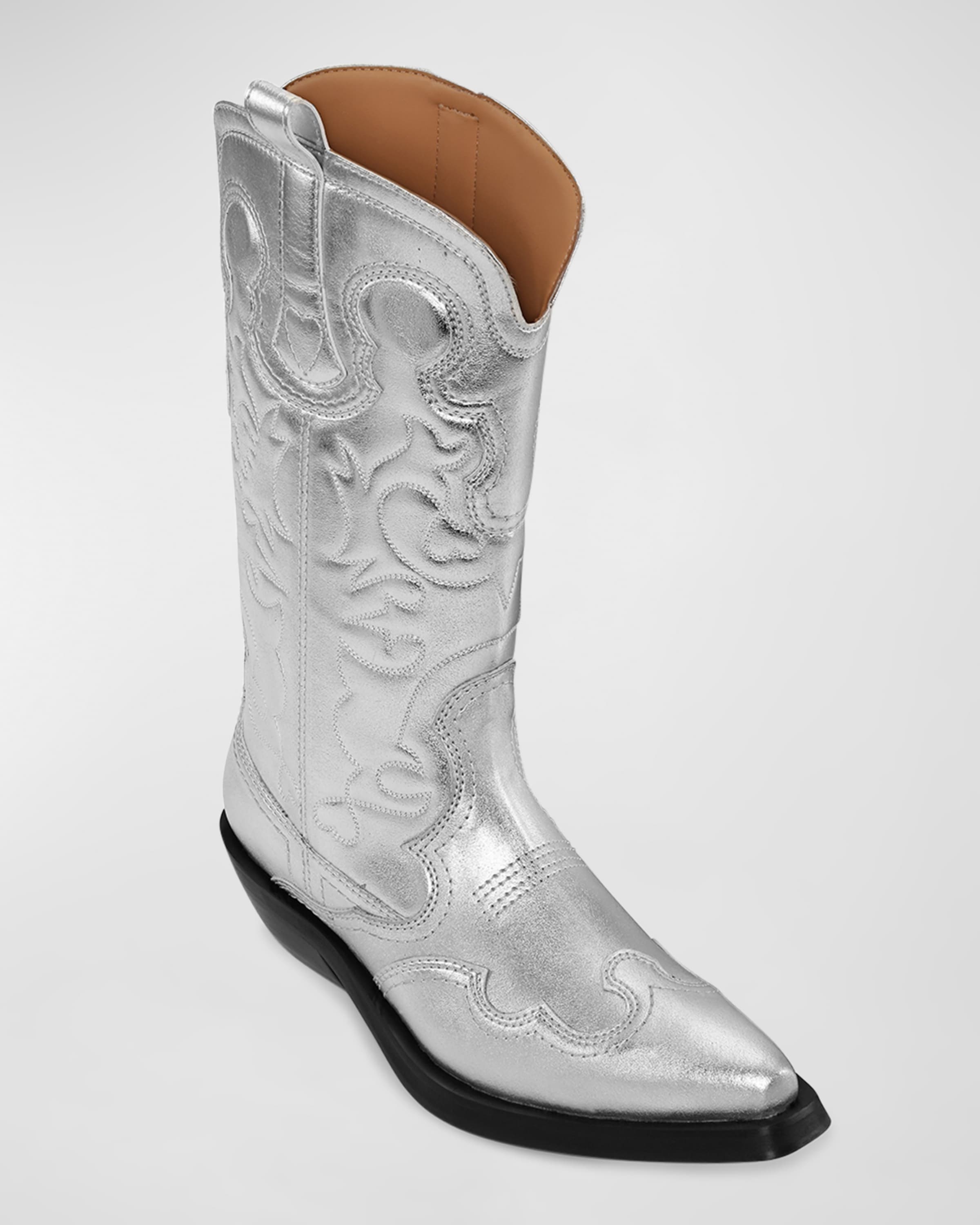 Recycled Metallic Embroidered Western Boots - 2