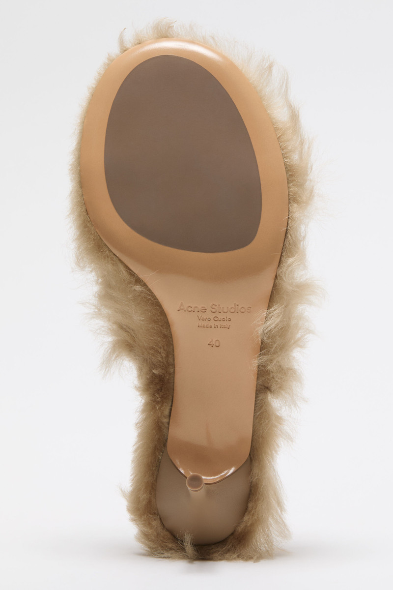 Furry kitten heel sandals - Biscuit beige 3