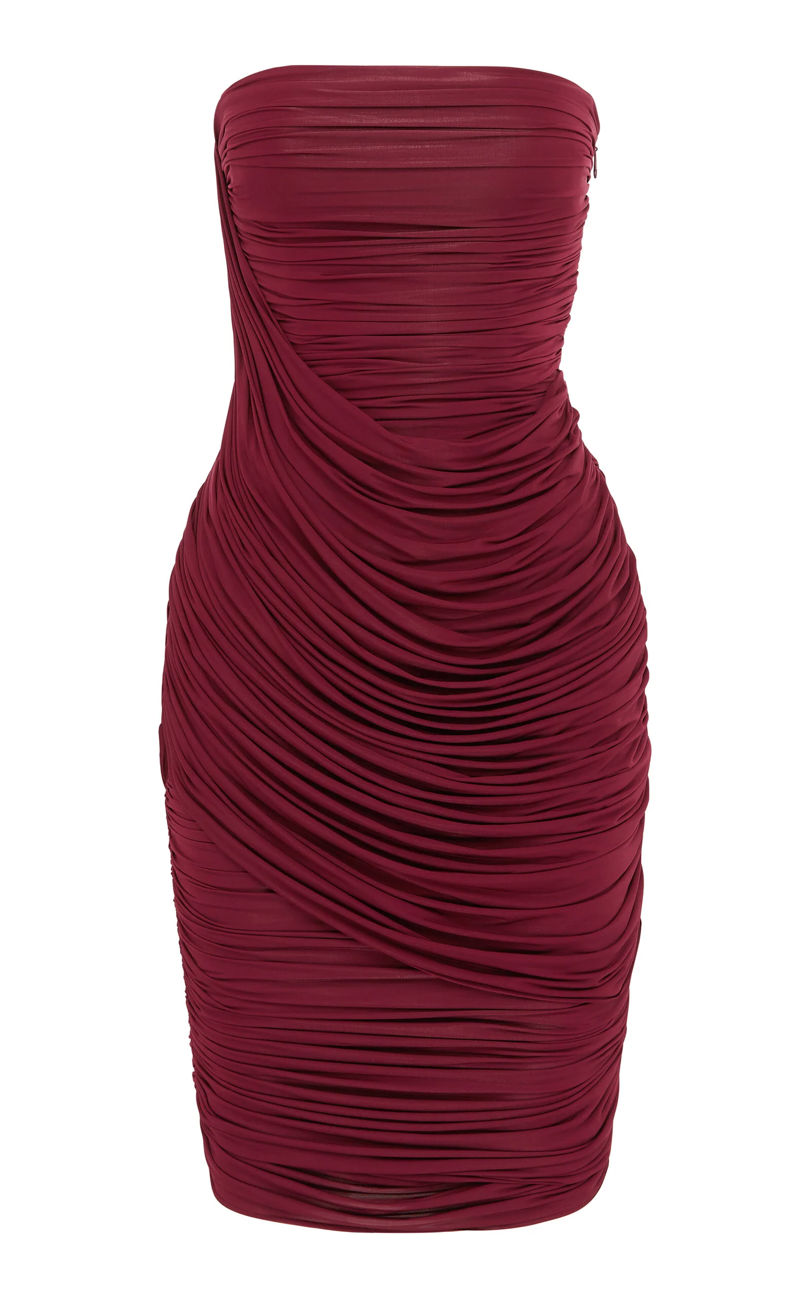Strapless Draped Knee-Length Dress burgundy - 1