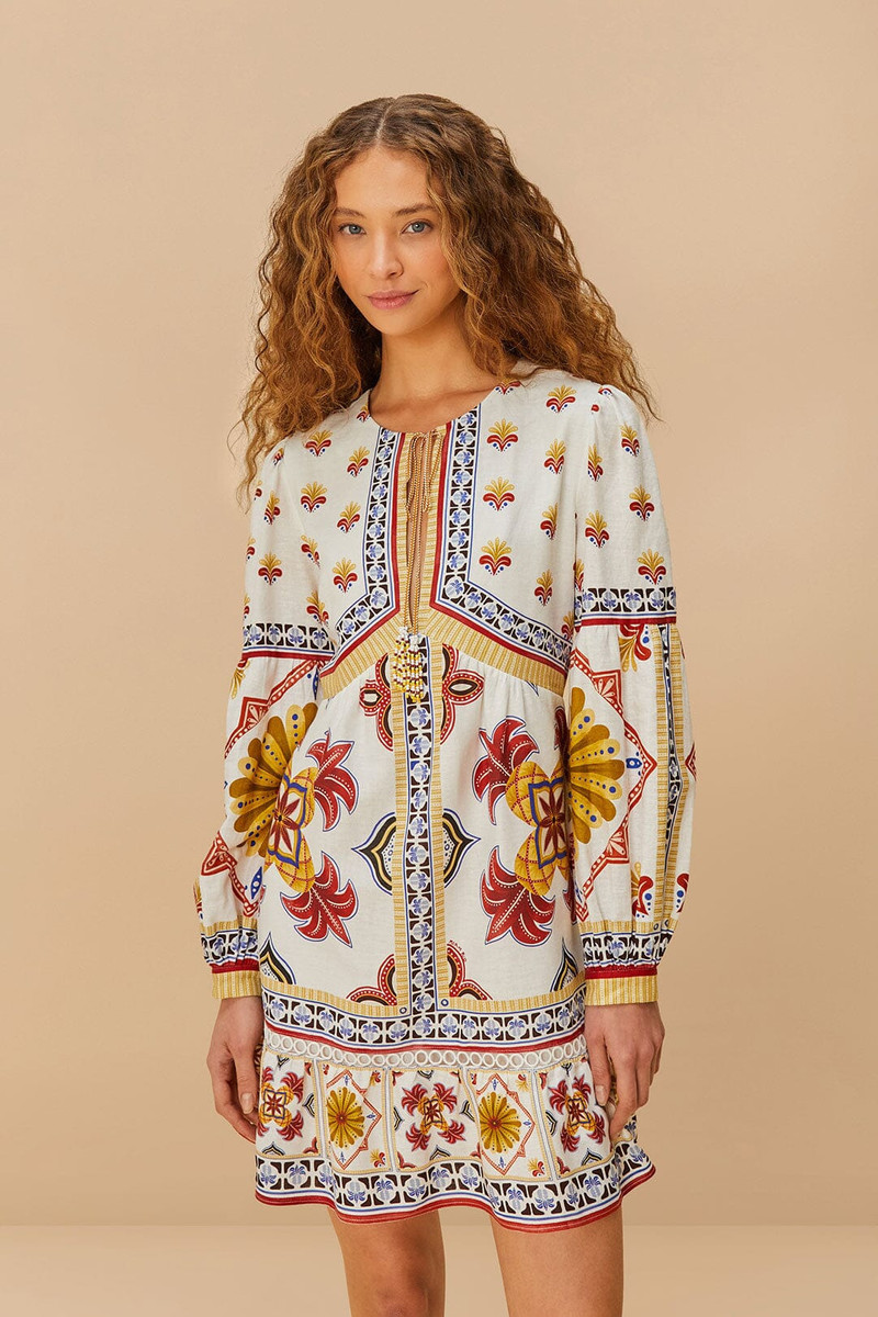 Off-White Marys Tiles Lenzing™ Ecovero™ Euroflax™ Mini Dress 1