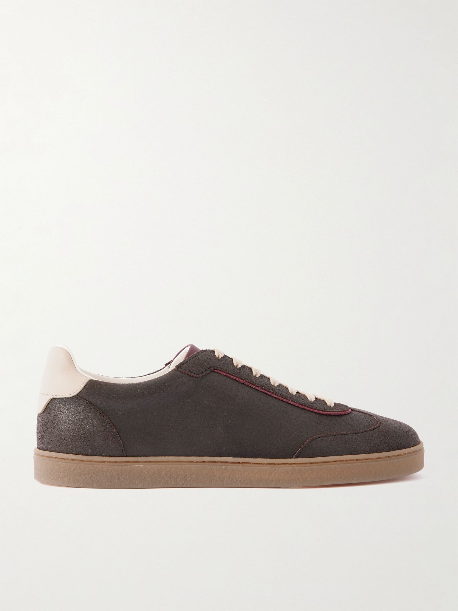 Coda di Rondine Leather-Trimmed Waxed-Suede Sneakers Dark brown - 1