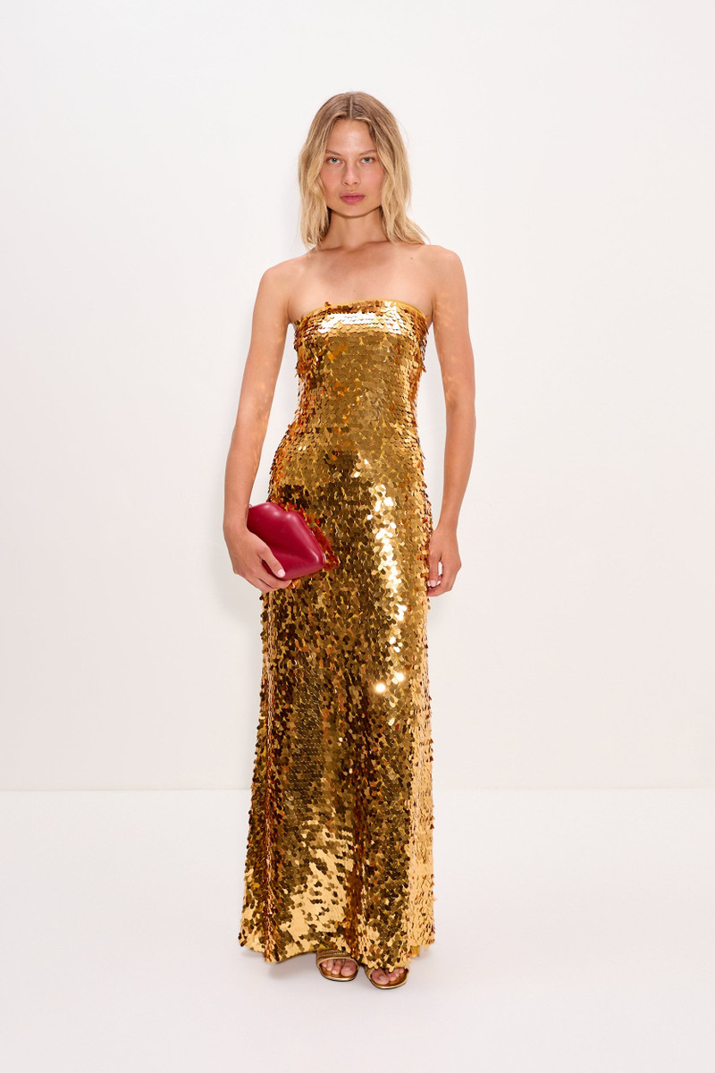 SIMONMILLER Sculpty Strapless Sequin Dress In Star Gold outlook