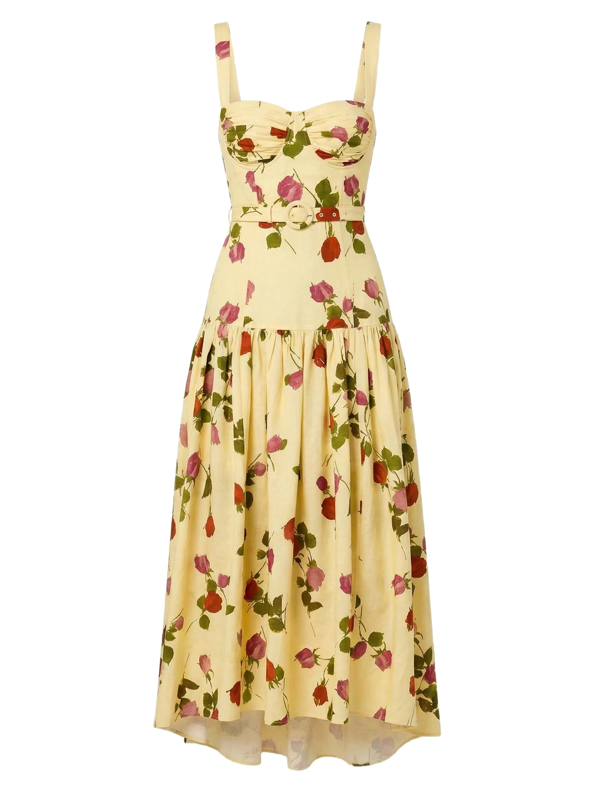 Women's Drenica Floral Drop-Waist Linen-Blend Midi-Dress - Fallen Roses - 1