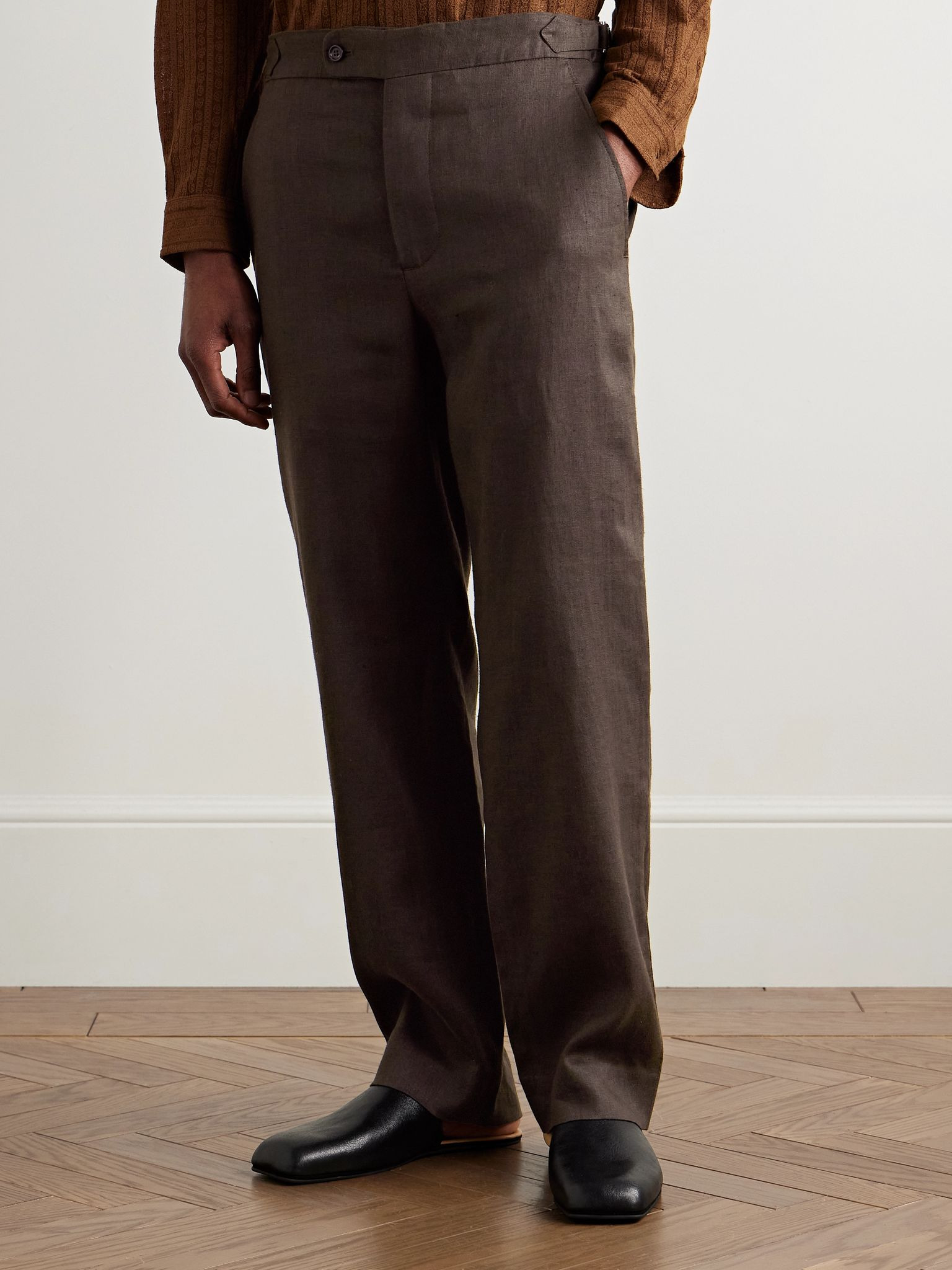 Straight-Leg Linen Suit Trousers Brown - 3