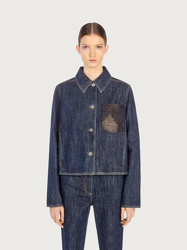 DENIM JACKET WITH NAPPA PATCH POCKET - 2