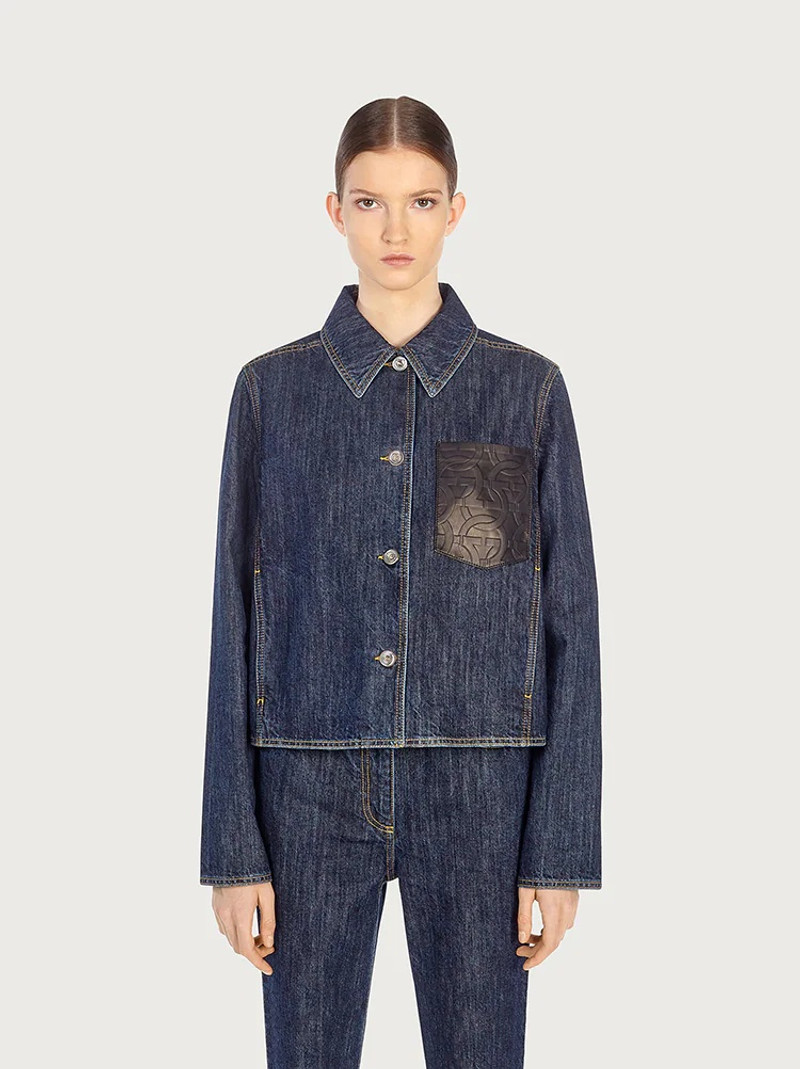 FERRAGAMO DENIM JACKET WITH NAPPA PATCH POCKET outlook