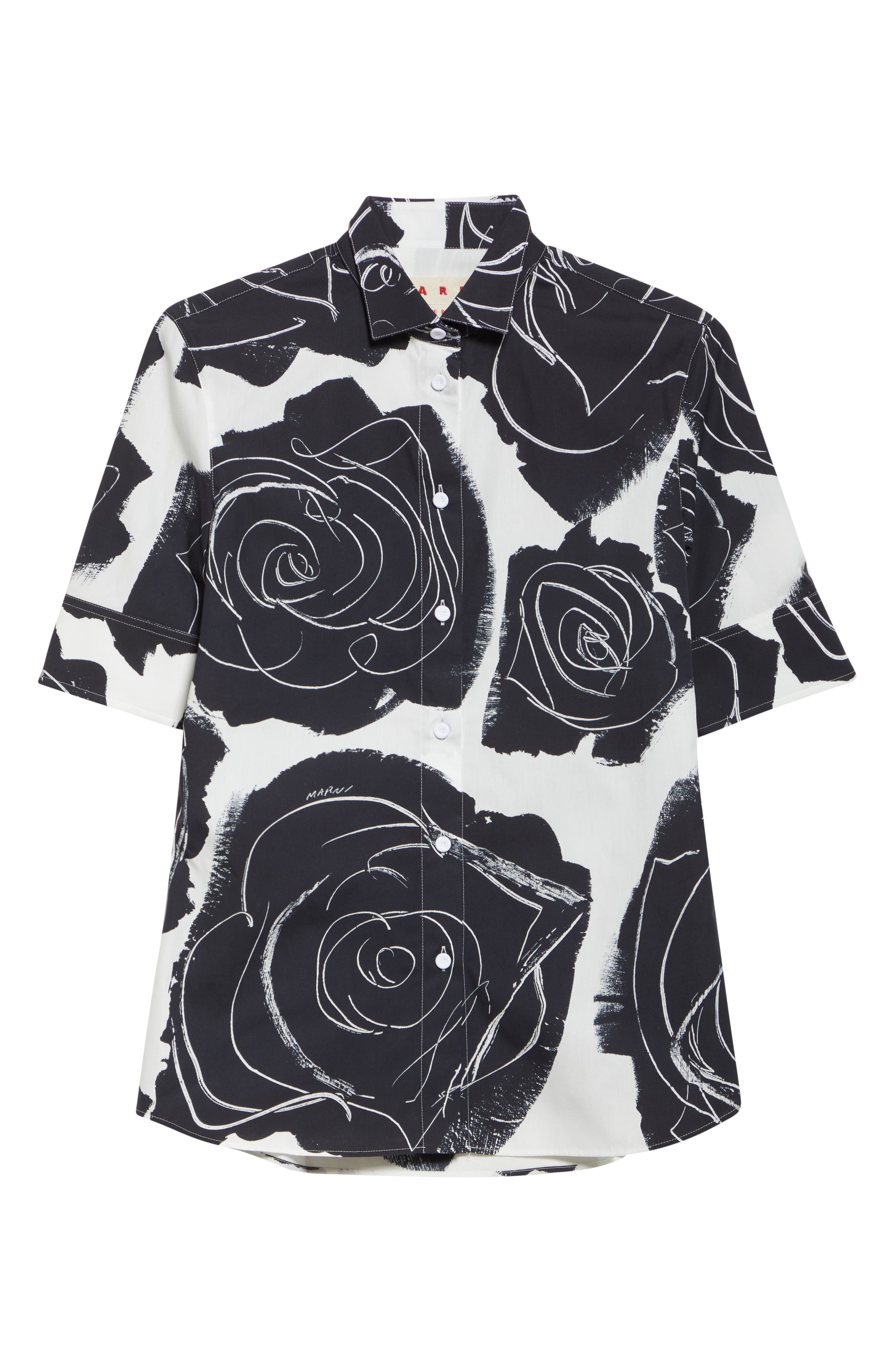Marni Rose Print Cotton Poplin Shirt in Lily/white at Nordstrom - 6