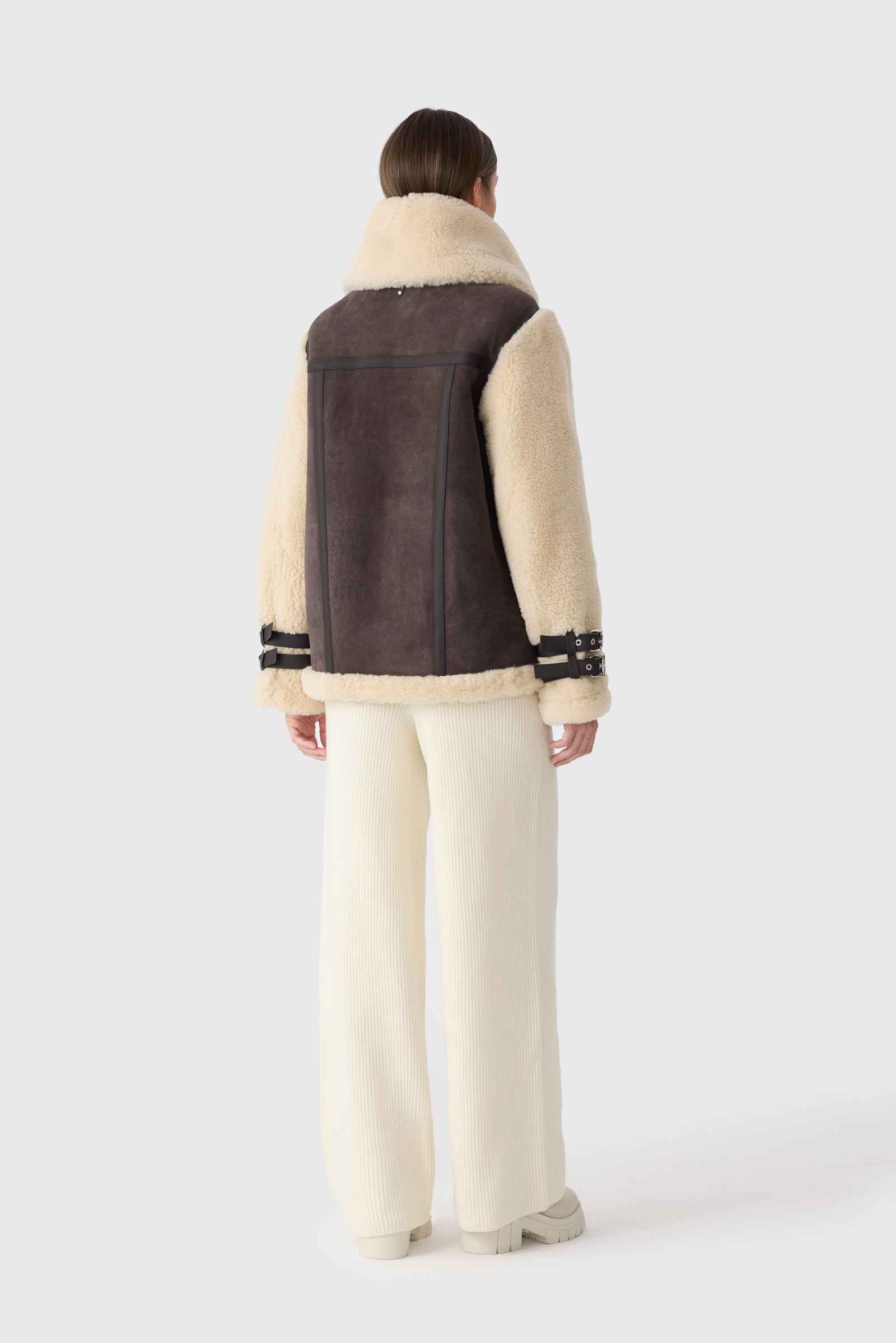 RHOSLYN Oversized Shearling Moto Jacket - 6