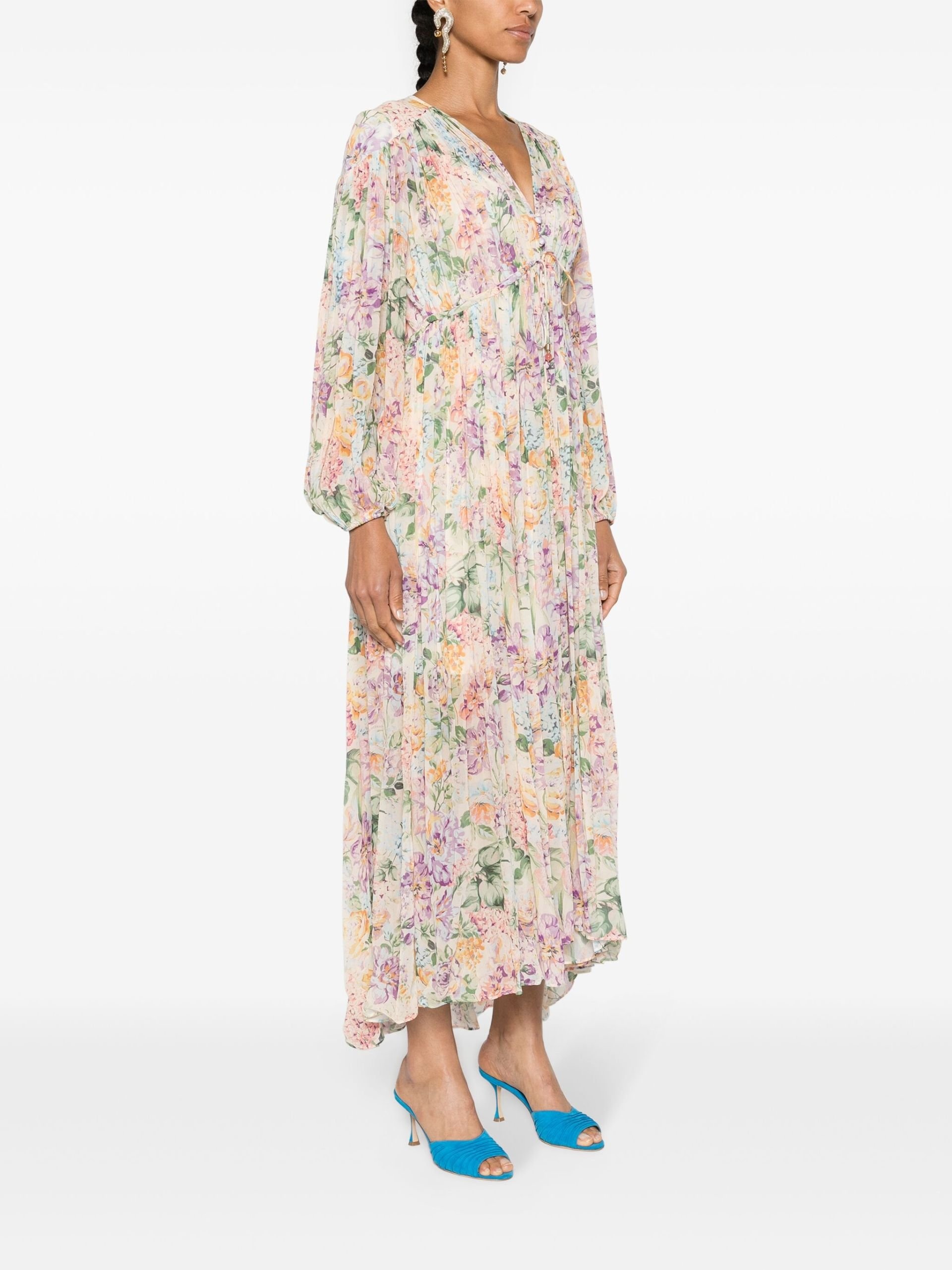 Multicolour Floral Viscose Long-Sleeved Dress - 3