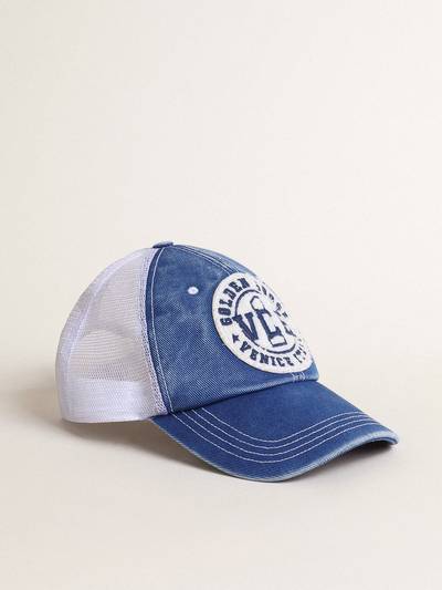 Golden Goose Hat in vintage light blue cotton with white mesh and patch on the front outlook