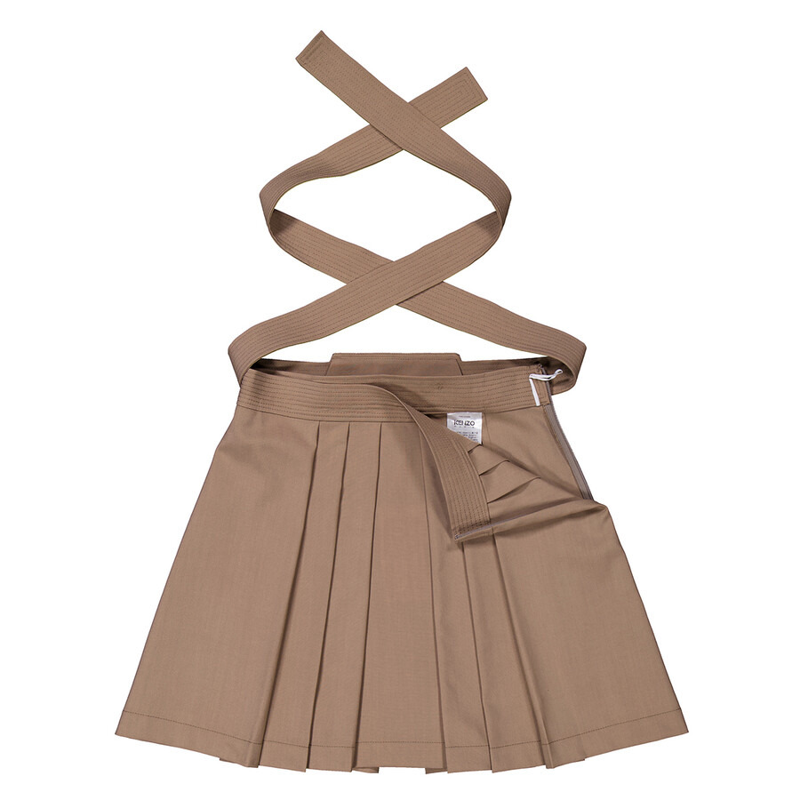 Kenzo Ladies Dark Beige Wool Pleated Virgin-Wool Miniskirt - 7