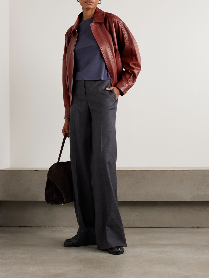 NOUR HAMMOUR Dalma paneled leather bomber jacket Red outlook