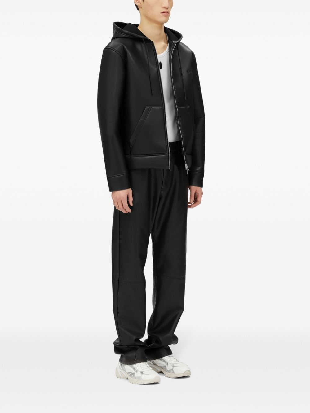 zip-up leather hoodie - 2