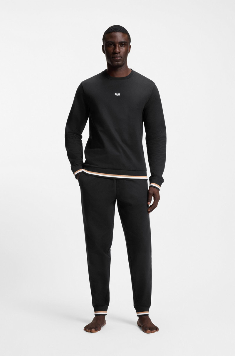 BOSS COTTON-TERRY SWEATSHIRT WITH LOGO AND SIGNATURE STRIPES outlook