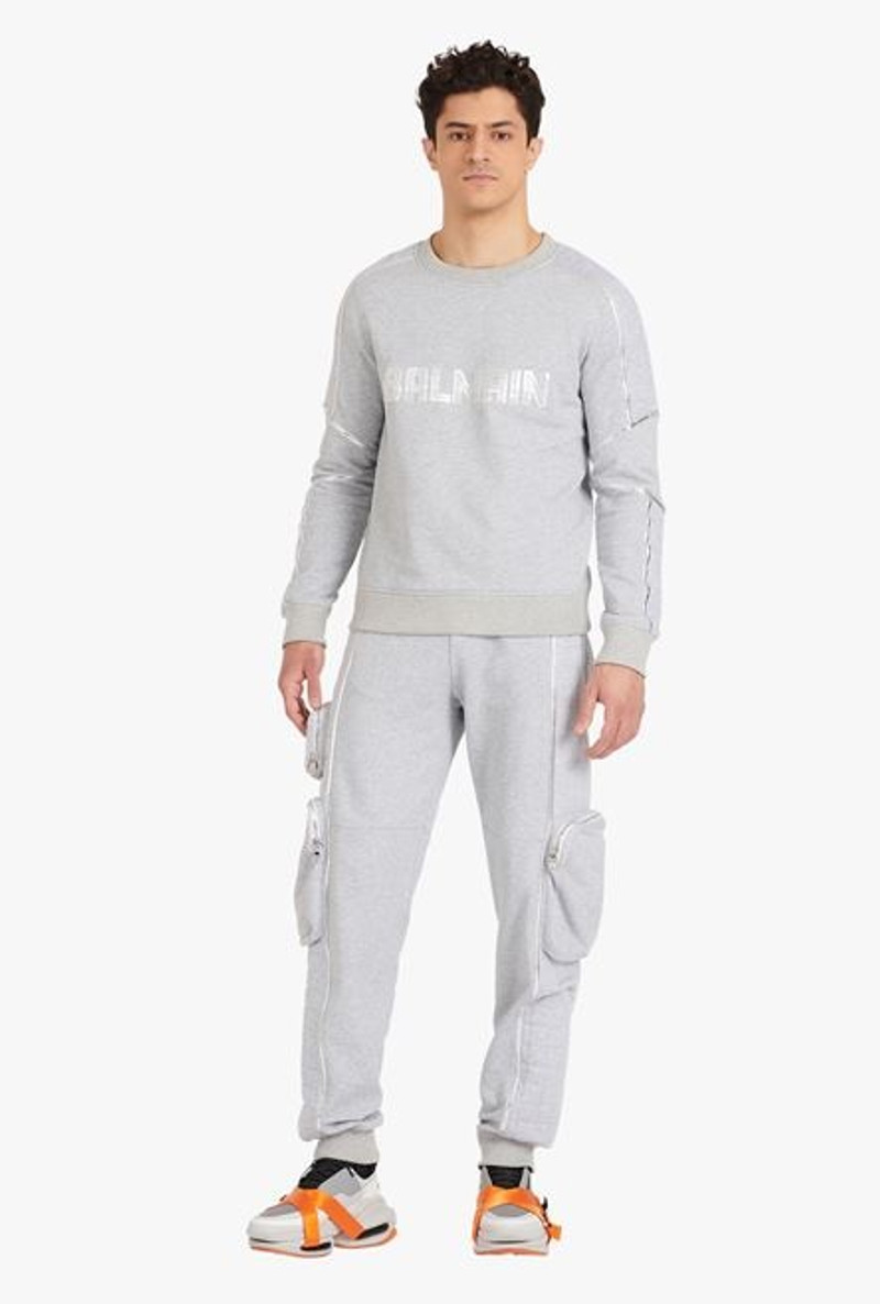 Balmain Gray cotton sweatshirt with embossed silver Balmain Paris logo print outlook