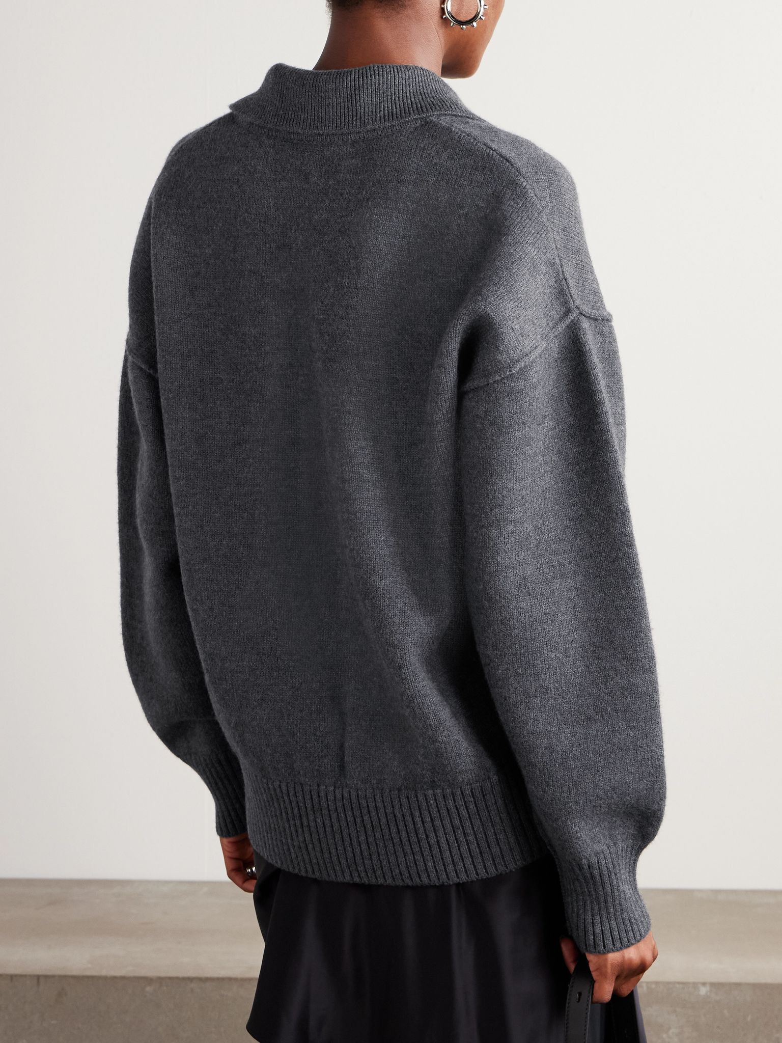 Oversized intarsia-knit wool polo sweater Dark gray - 3
