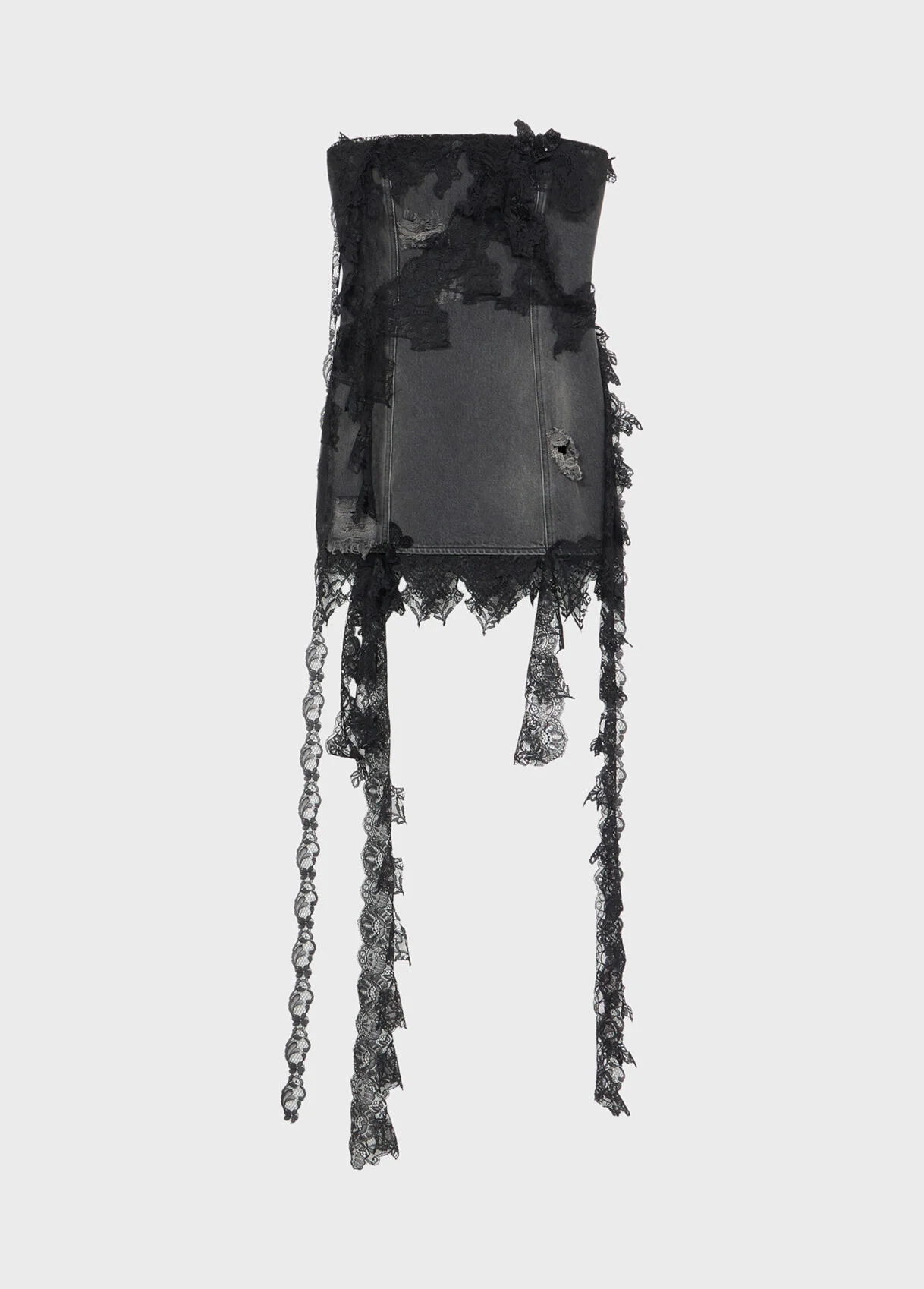 MINI DENIM DRESS WITH LACE - 1