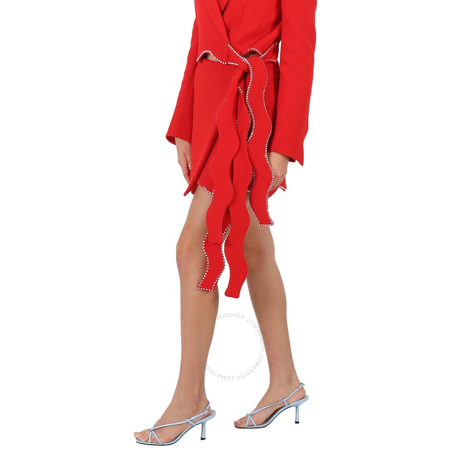 Mach & Mach Ladies Red Crystal Trimmed Wavy Wool Mini Skirt - 2
