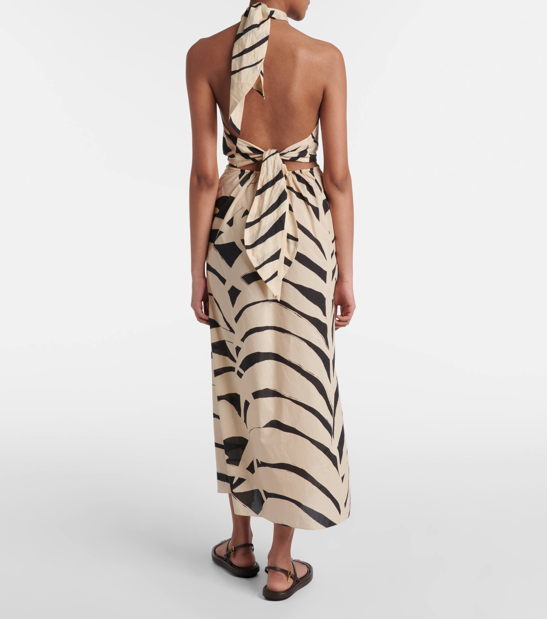 Printed cutout halterneck cotton maxi dress - 3