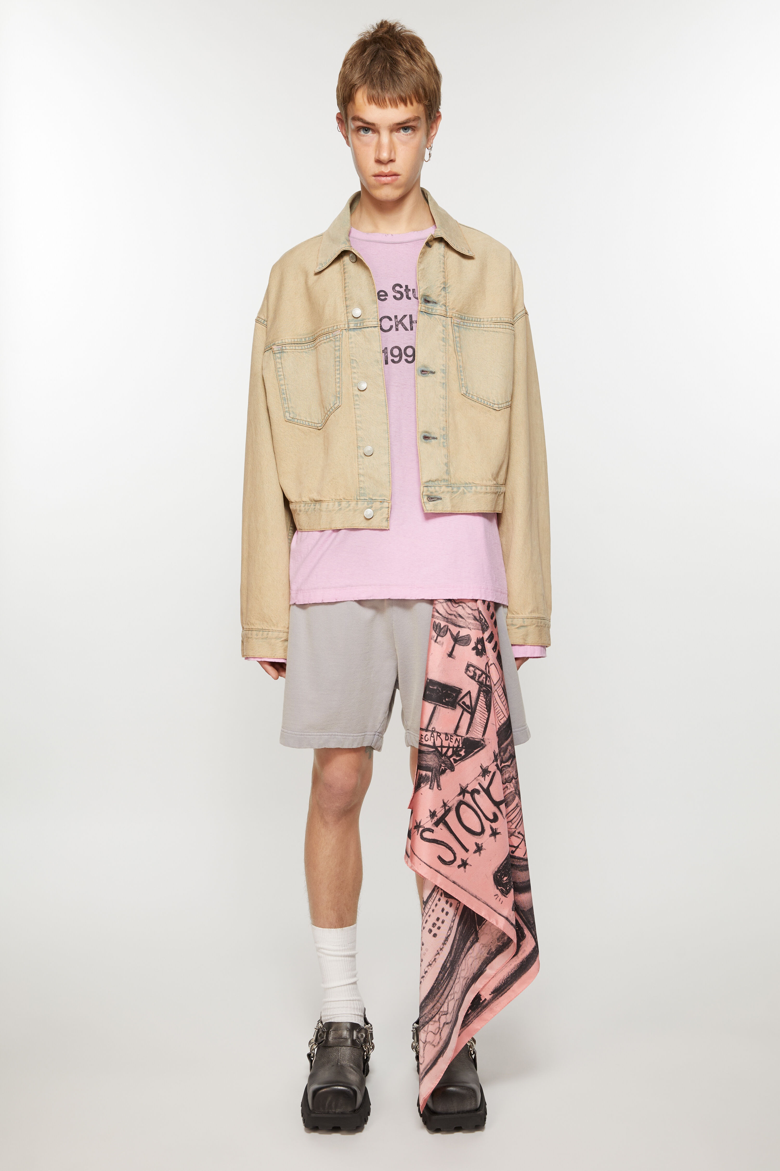 Print silk scarf - Pink/black - 3