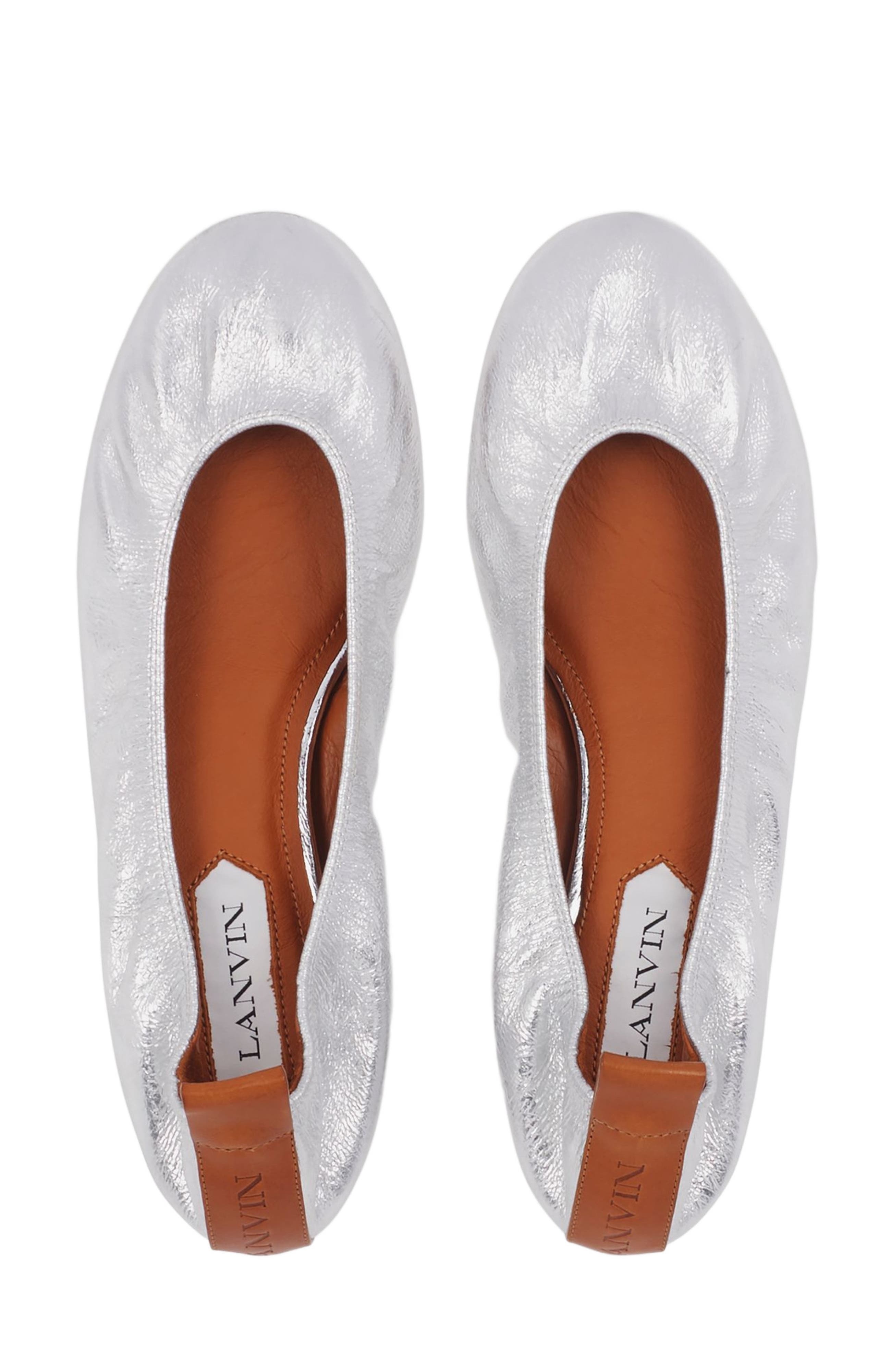Lanvin The Ballerina Flat In Metallic Leather in Silver at Nordstrom - 4