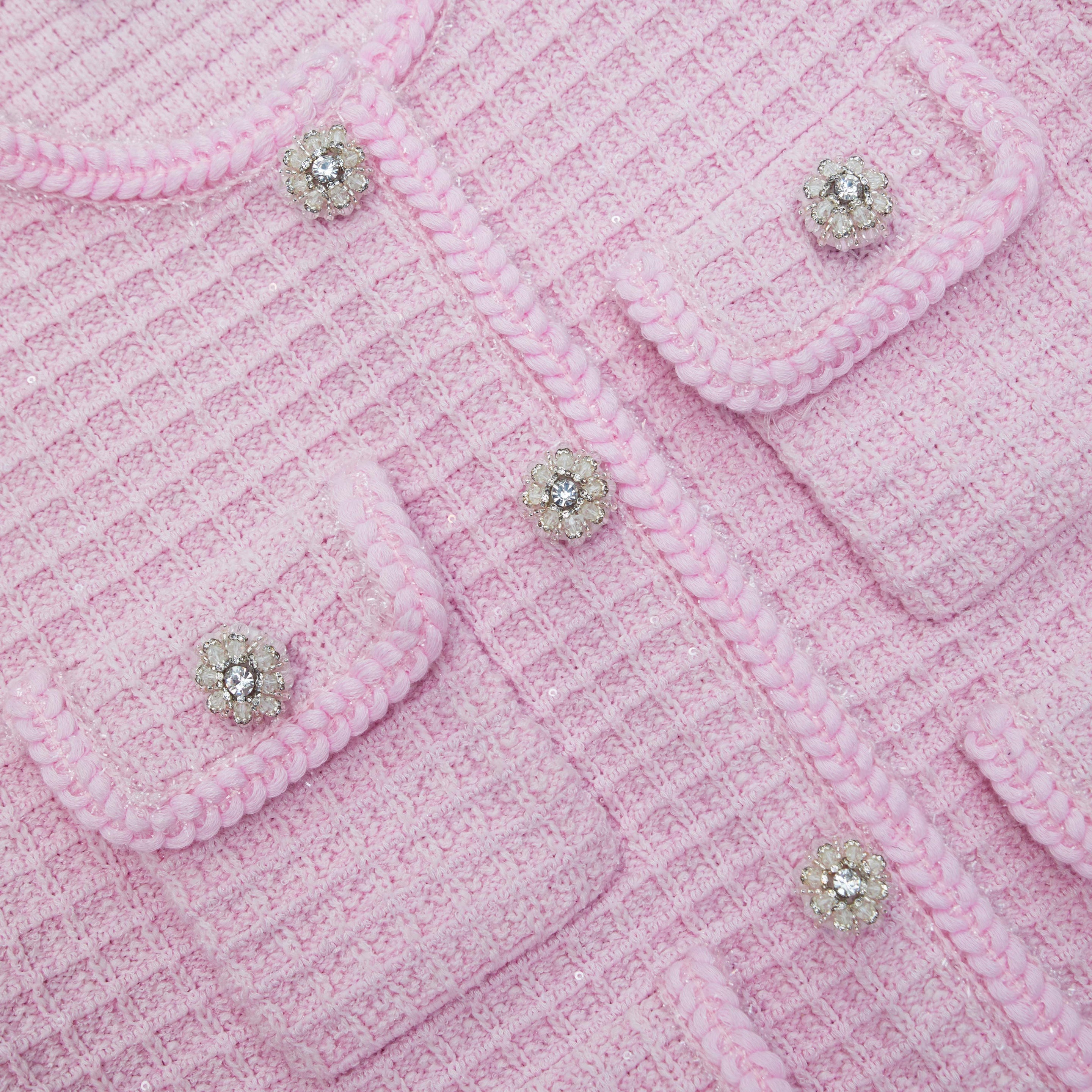 Pink Sequin Textured Knit Jacket - 5