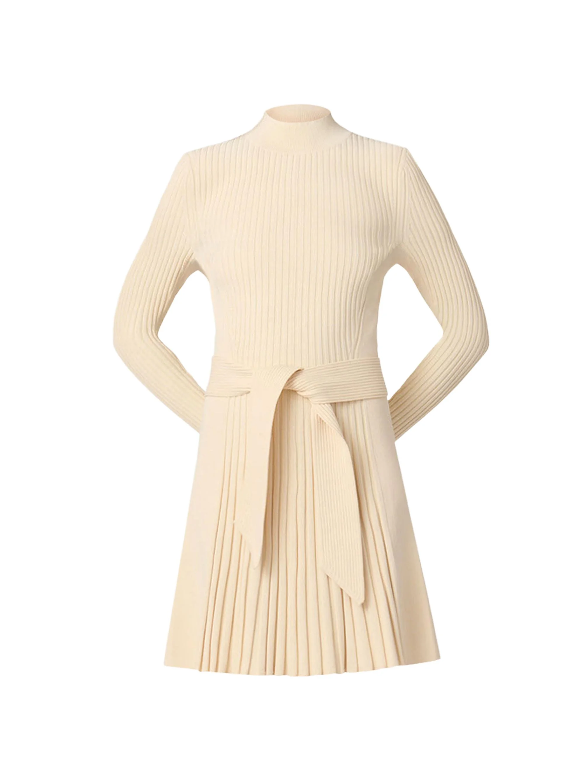 Women's Tara Pleated Knit Tie-Waist Minidress - Cream - 1