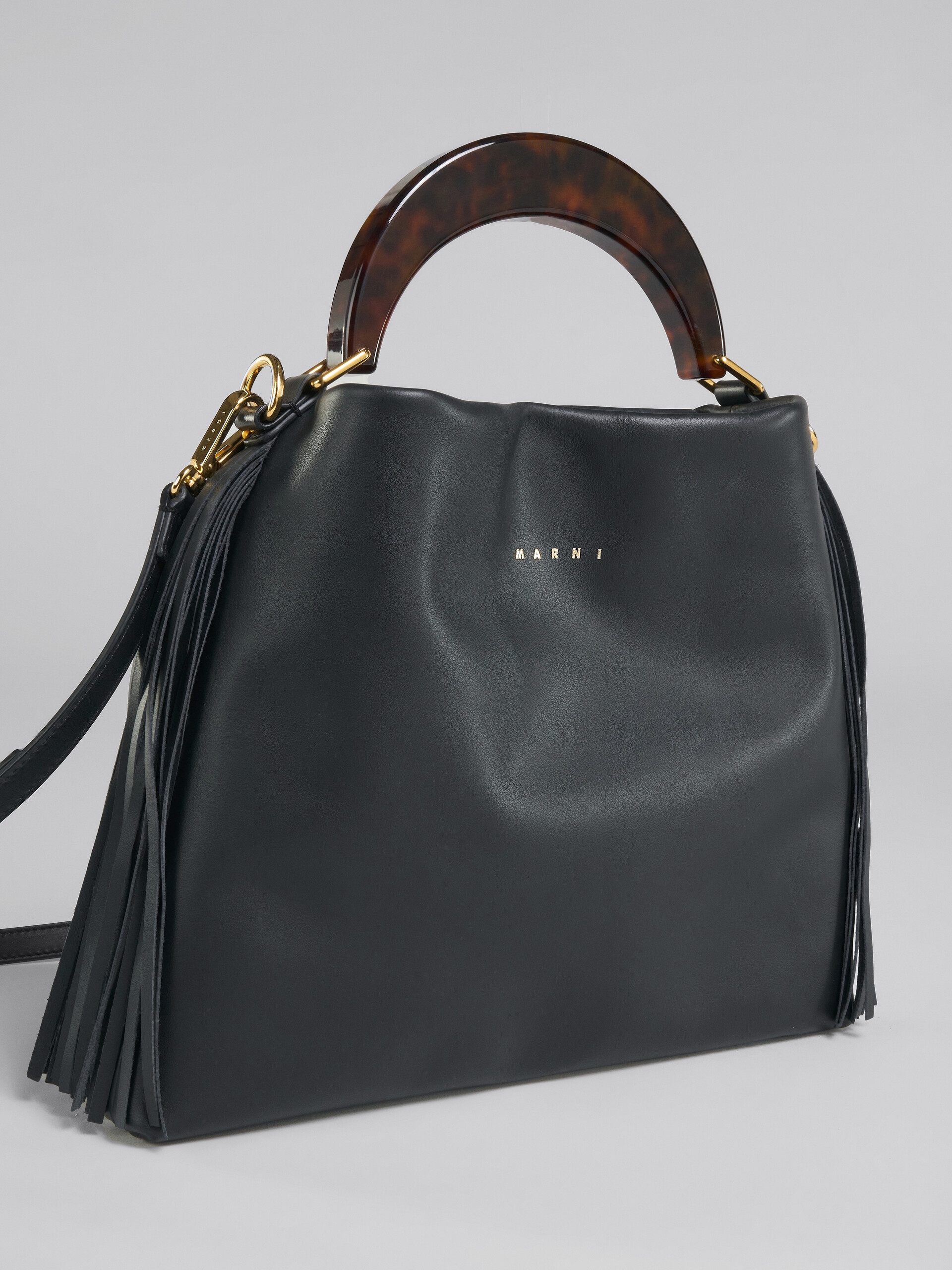 VENICE SMALL BAG IN BLACK LEATHER WITH FRINGES - 5