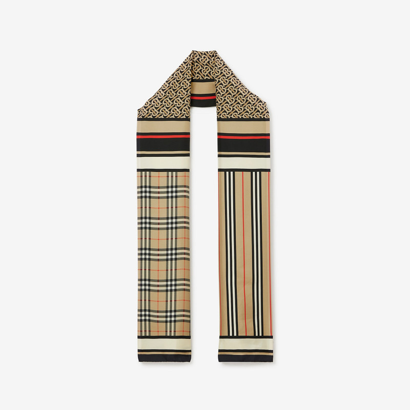 Monogram, Icon Stripe and Check Print Silk Scarf - 1