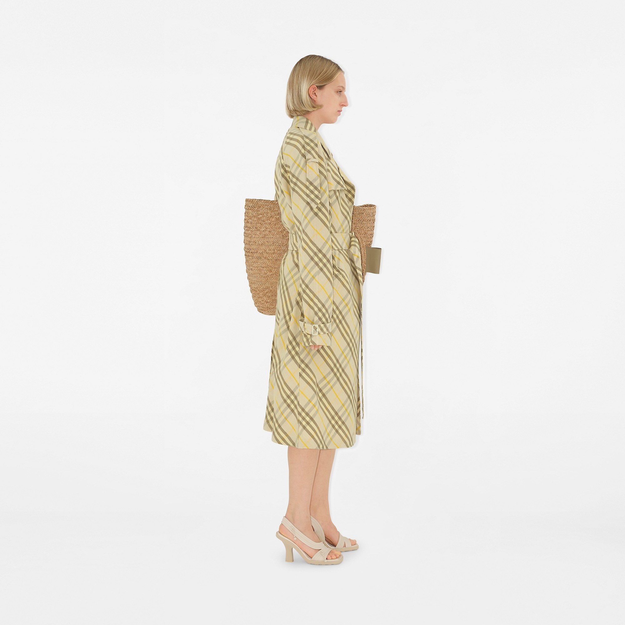 Long Check Linen Trench Coat - 3