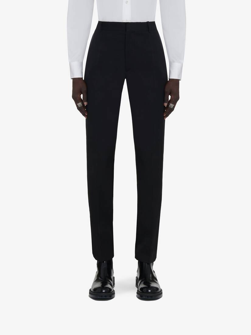 Men's Tuxedo Cigarette Trousers in Black - 5