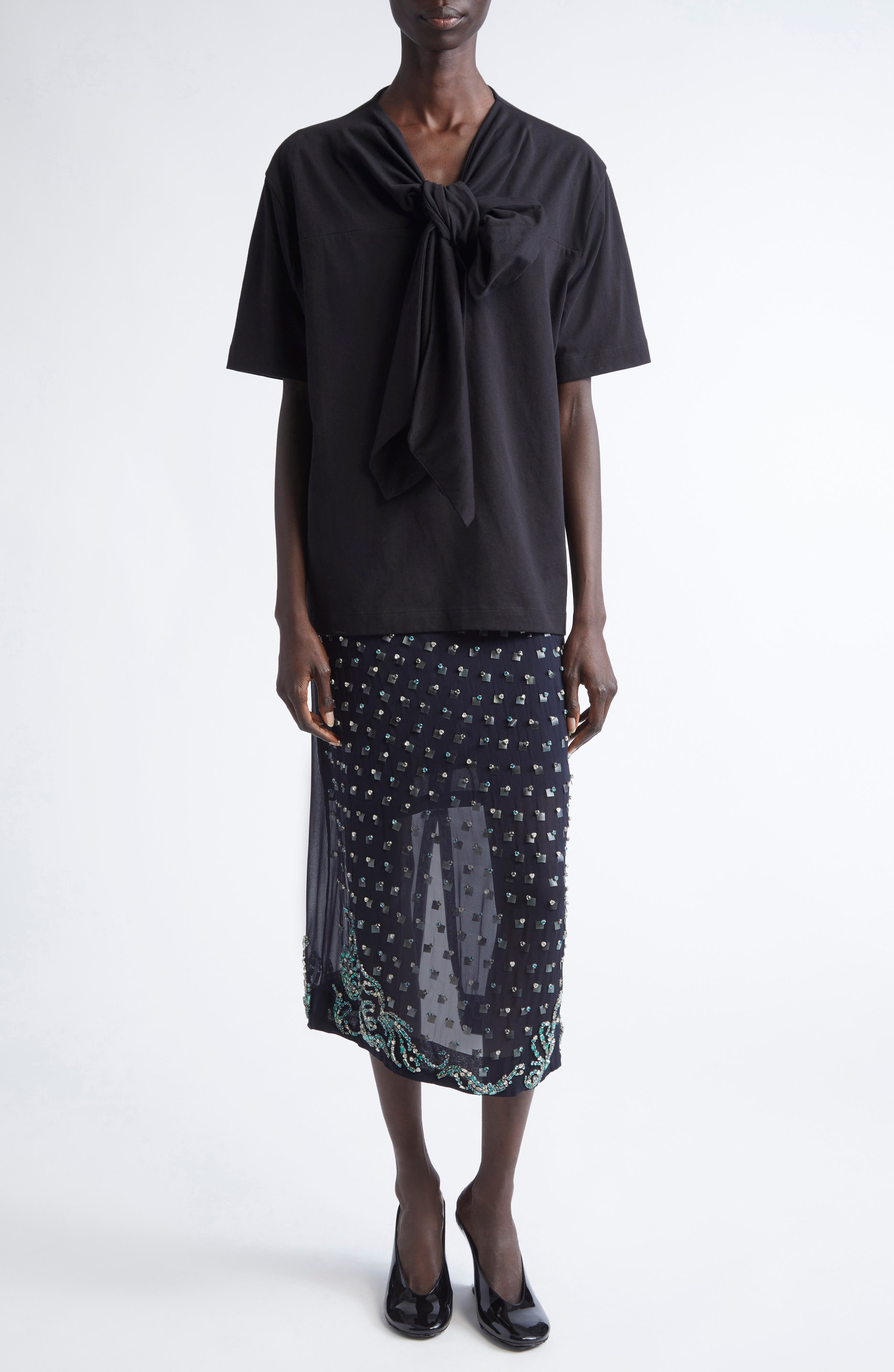 Dries Van Noten Hebitta Bow Neck Short Sleeve T-Shirt in Black at Nordstrom - 2
