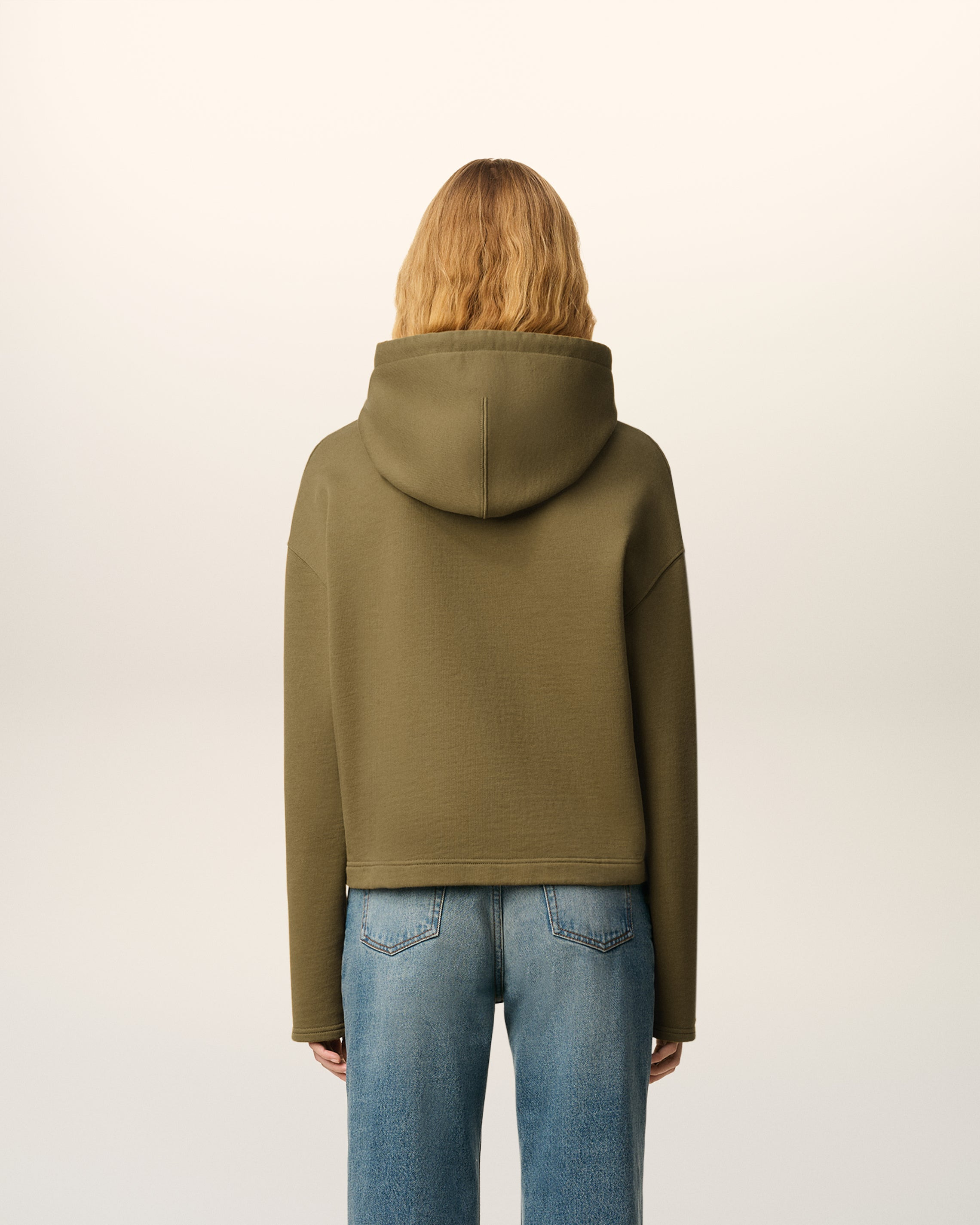 GREEN COTTON CONTRASTED AMI DE COEUR HOODIE - 5