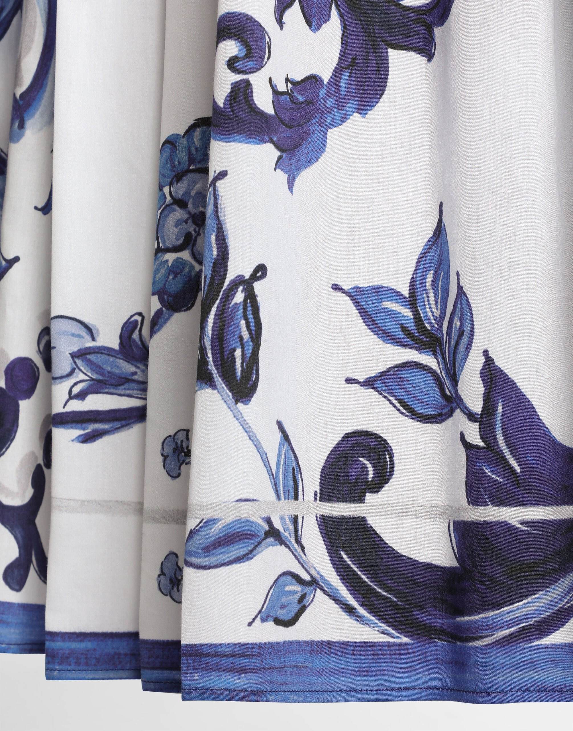 Majolica-print long cotton satin skirt - 4