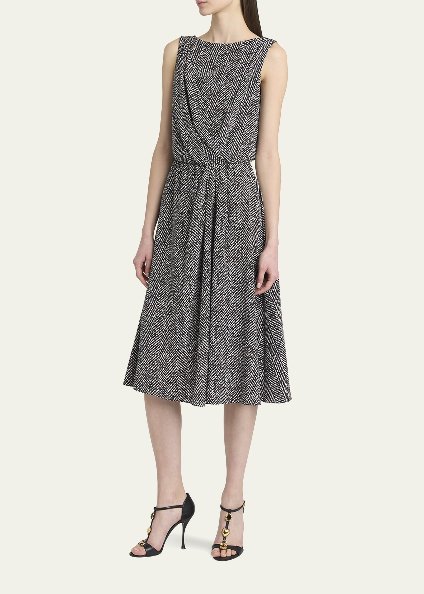 Draped Chevron Crepe Midi Dress - 4