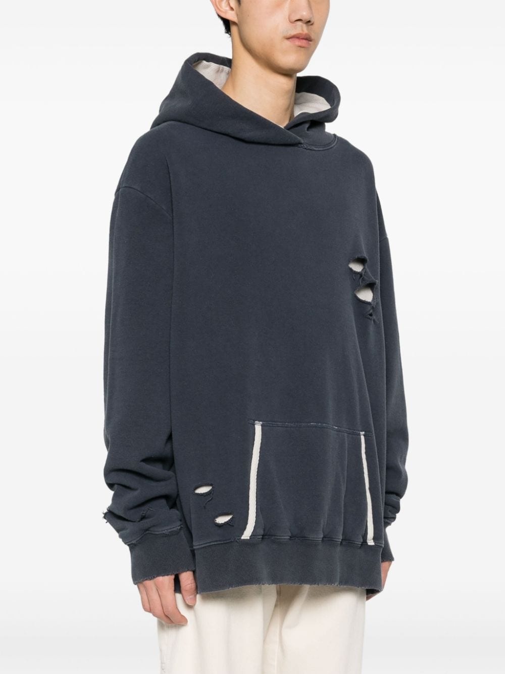 layered distressed cotton hoodie - 3