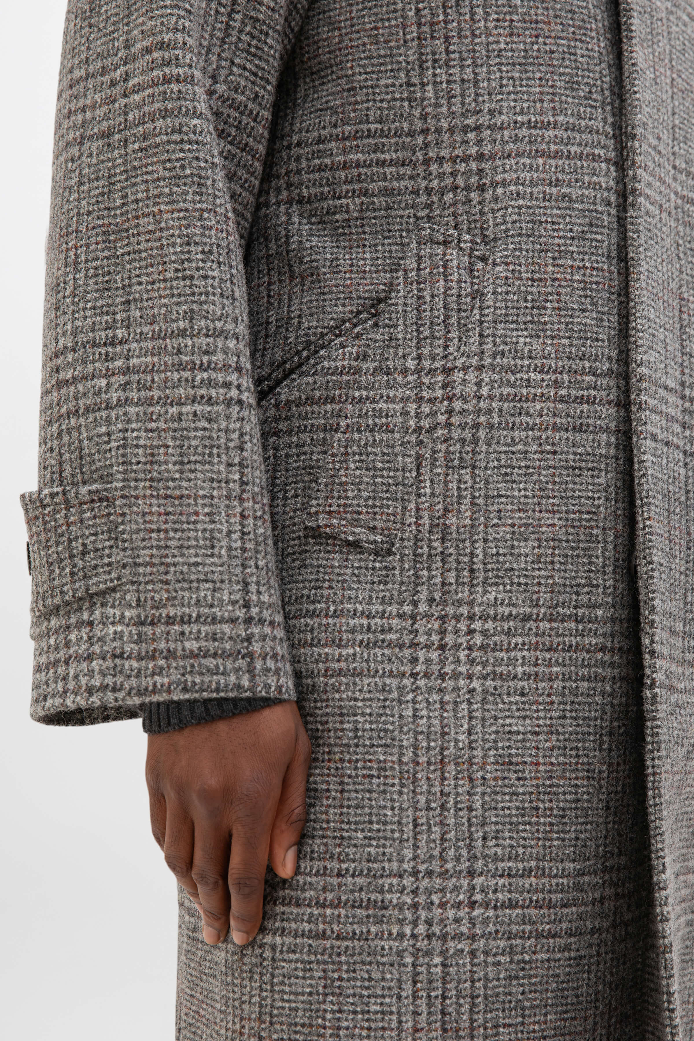 'The Balmacaan' Men's Coat | Grey & Rust Glen Check - 4