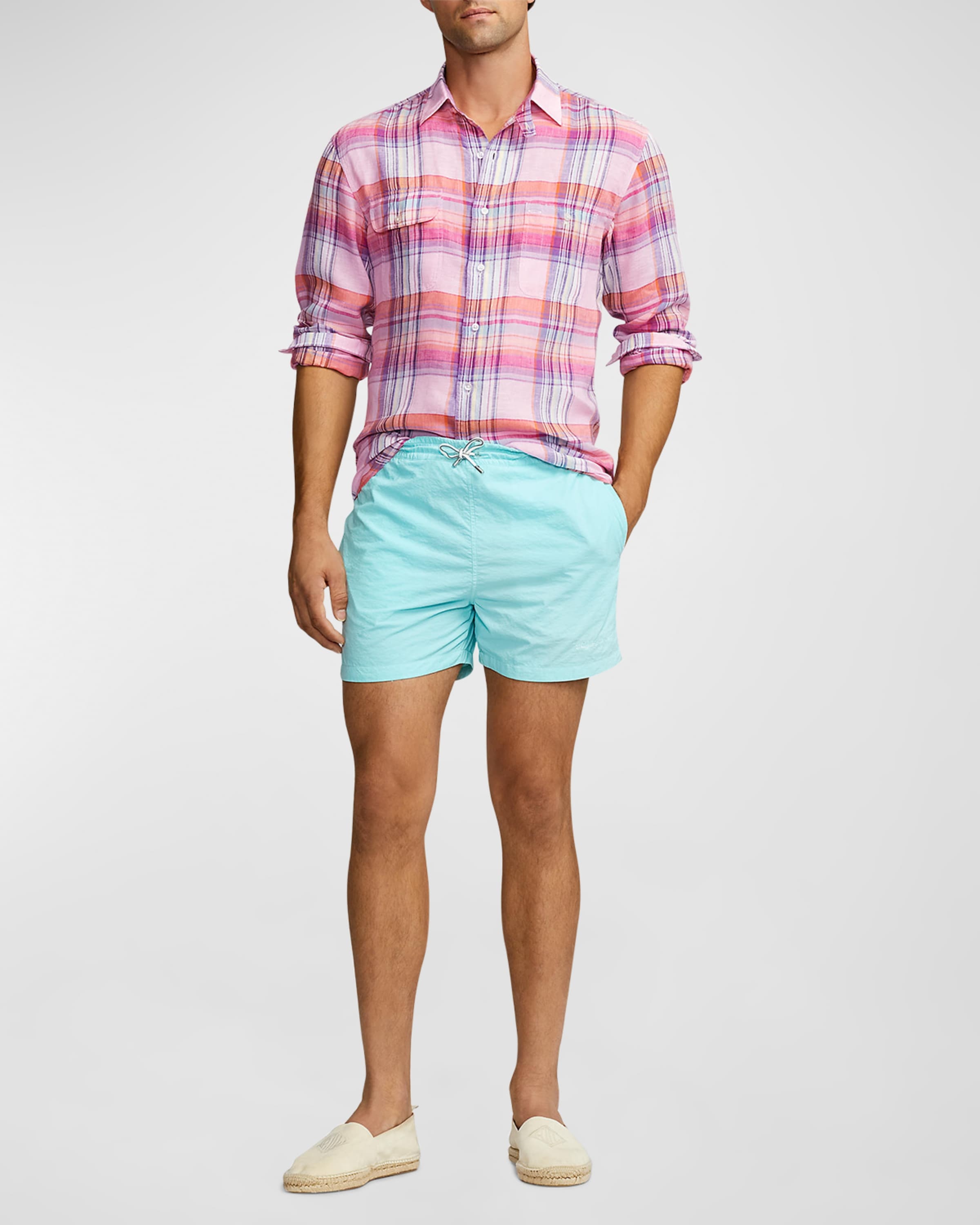 Men's Cassis Plaid Linen Button-Down Shirt - 5