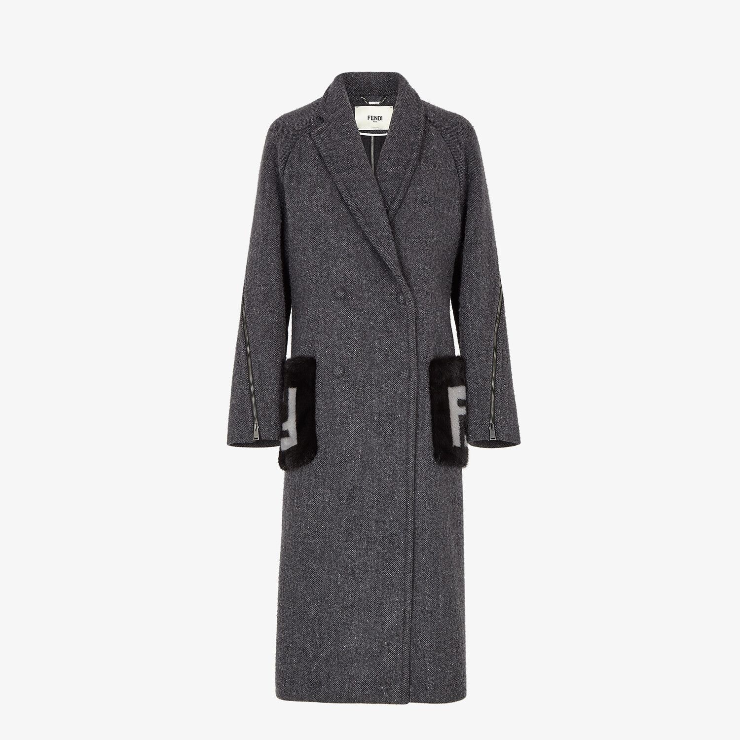 Gray melange double wool tweed coat - 1