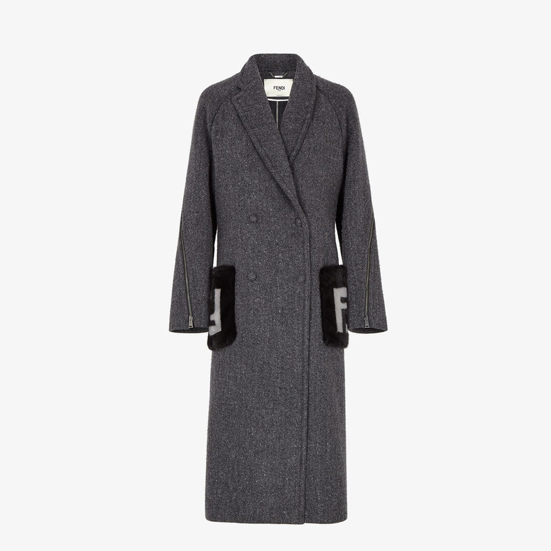 Gray melange double wool tweed coat 1