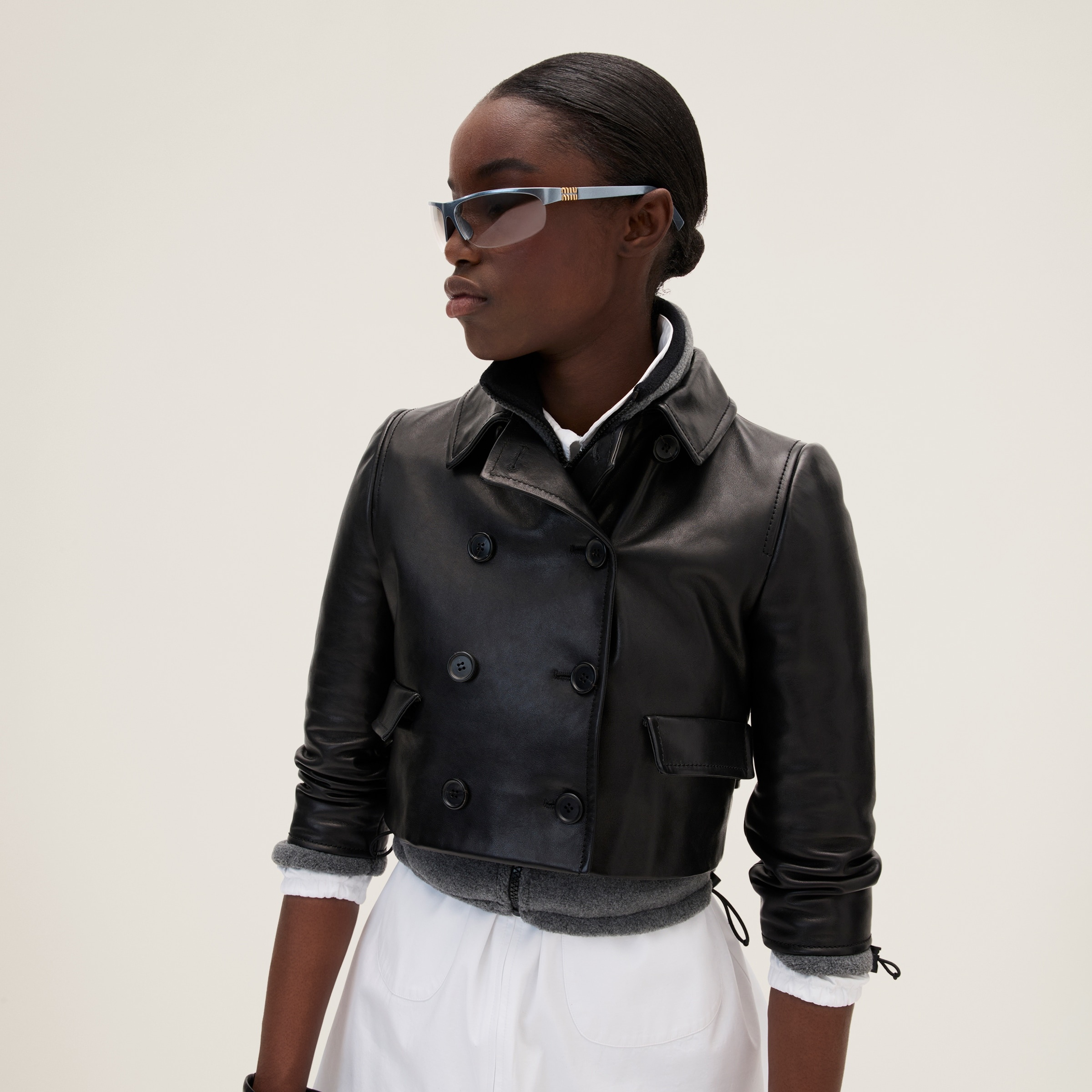 Double-breasted leather jacket - 5