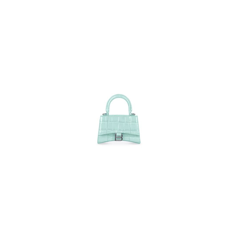 Women's Hourglass Mini Handbag With Chain Crocodile Embossed  in Mint 1