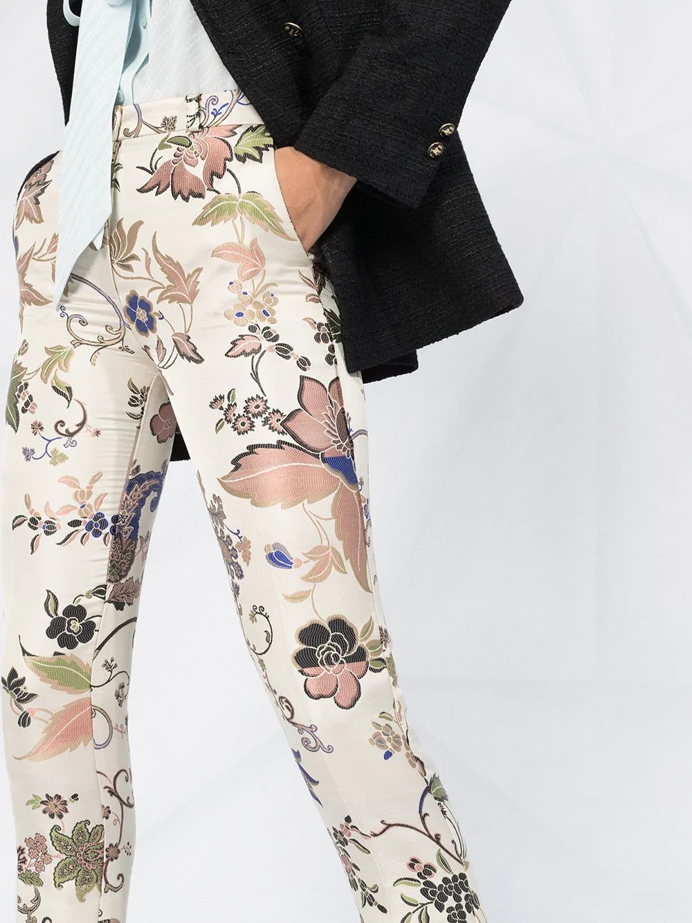 floral jacquard cropped trousers - 5