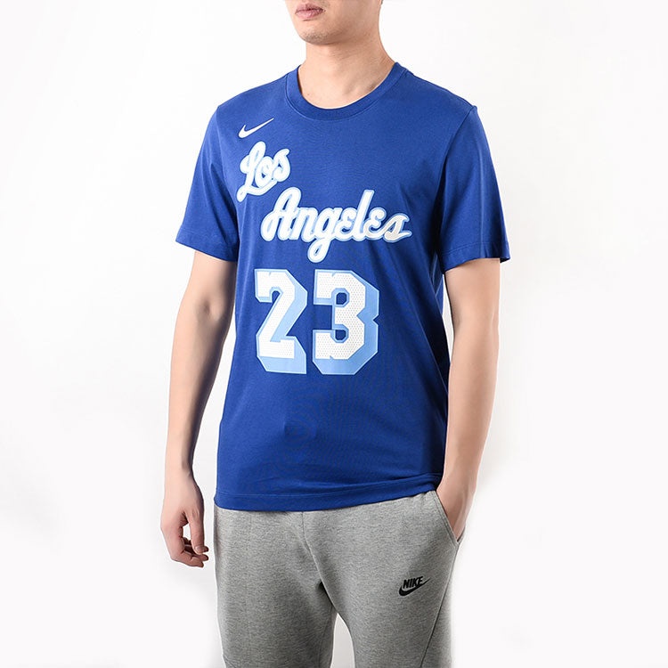 Nike Classic Edition Los Angeles Lakers LeBron James No. 23 Basketball Round Neck Short Sleeve Blue  - 4
