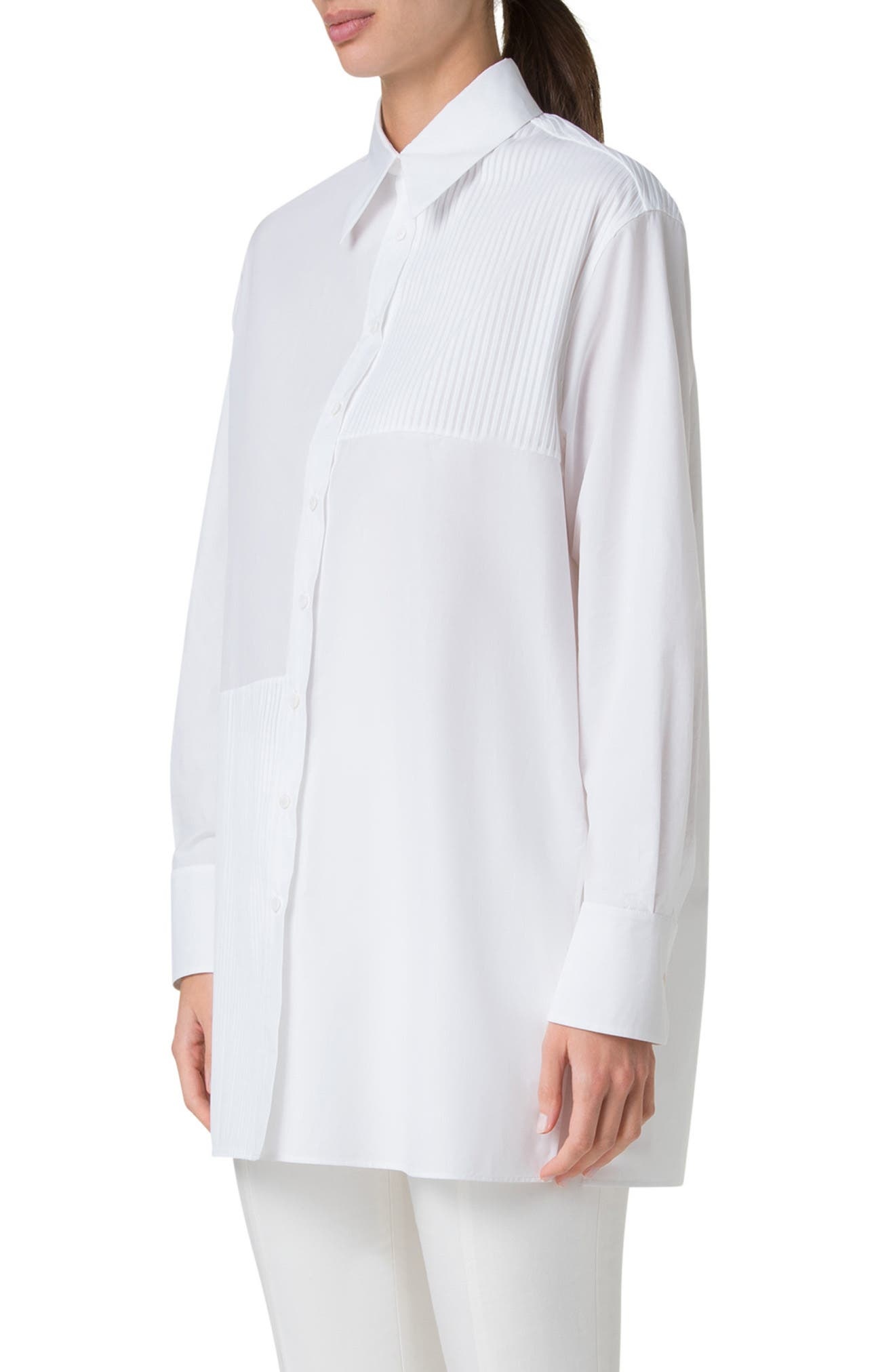 Akris Oversize Pleated Panel Cotton Voile Button-Up Shirt in Pure White at Nordstrom - 3