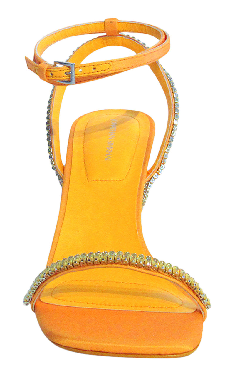 SIMKHAI Luxon Crystal-Embellished Satin Sandals orange outlook