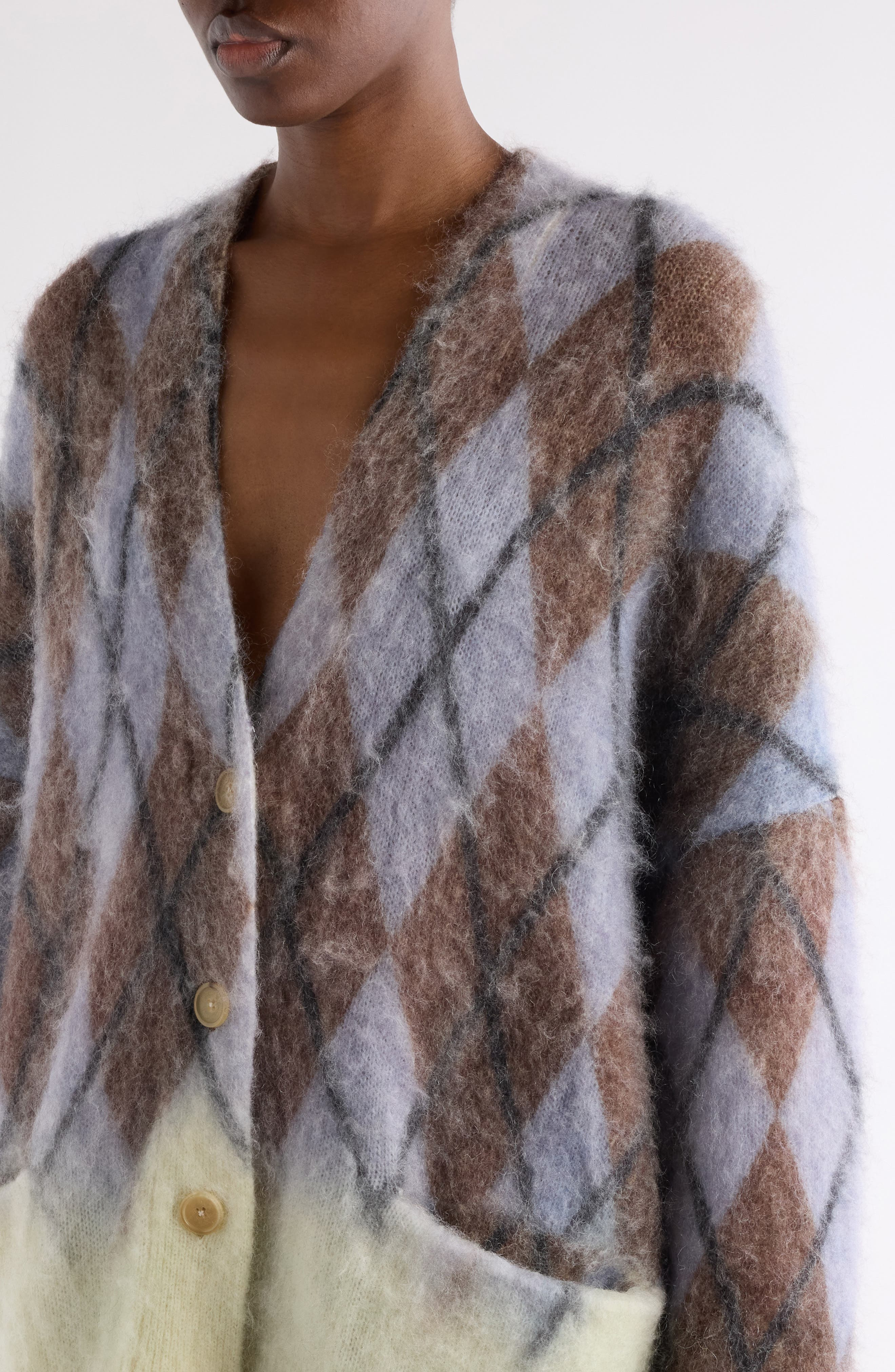 Acne Studios Katcher Argyle Mohair & Wool Blend Cardigan in Grey/Brown at Nordstrom - 5