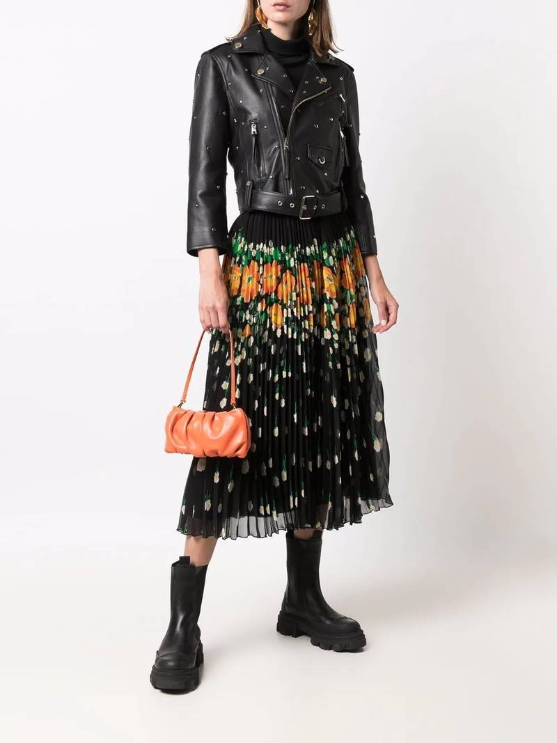 REDValentino floral-print pleated midi skirt outlook
