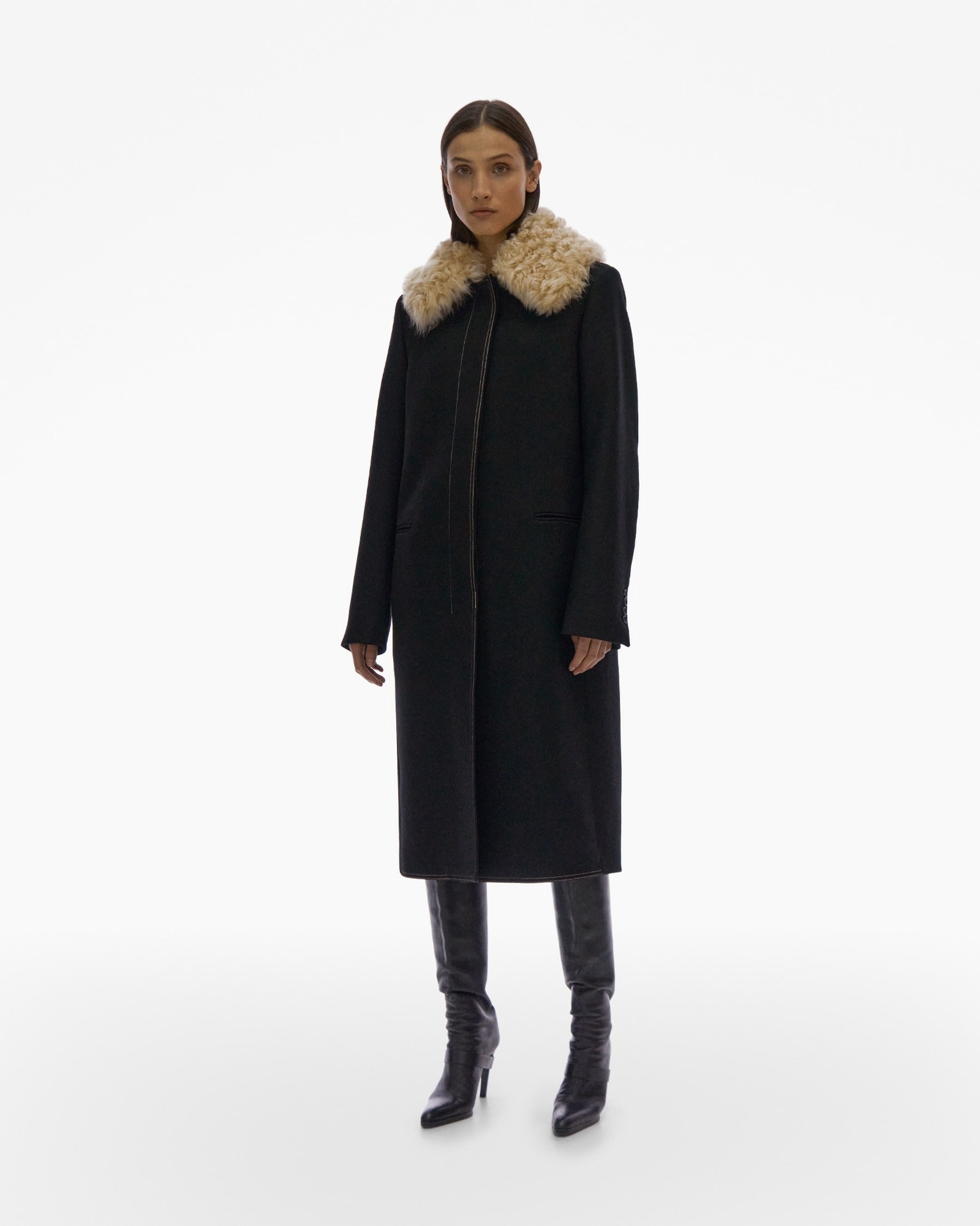 SHEARLING COLLAR COAT - 3